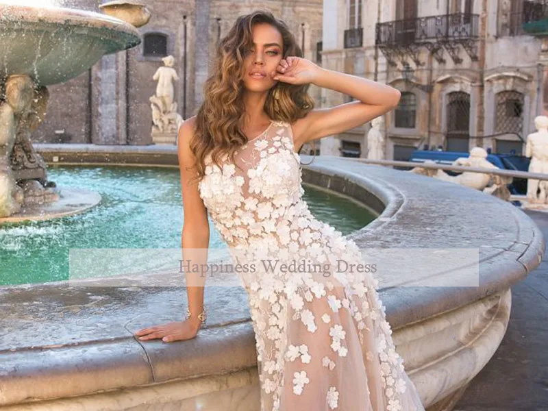 Booma-Lace-Wedding-Dresses-Mermaid-2020-Handmake-Flower-Illusion-Tulle-Wedding-Gowns-Beach-Boho-Bride-Dress (2)