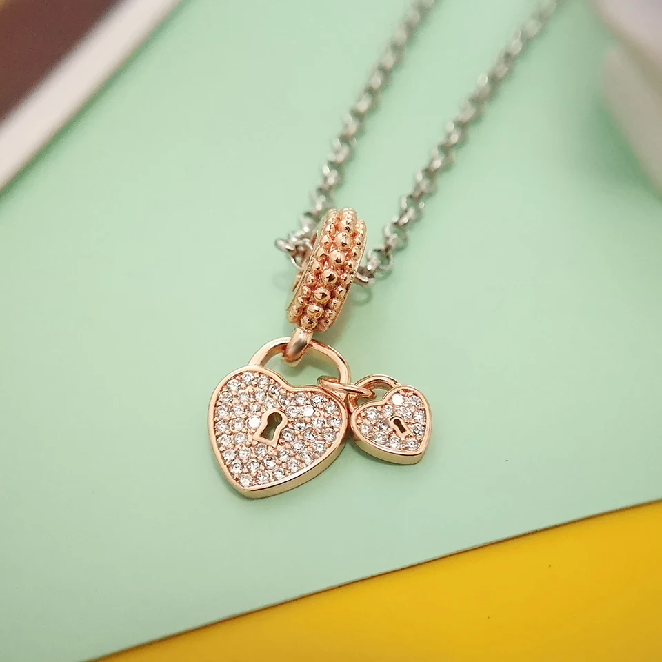 Серебряные ювелирные изделия 925 подвеска в виде двойного сердца и замка цвета