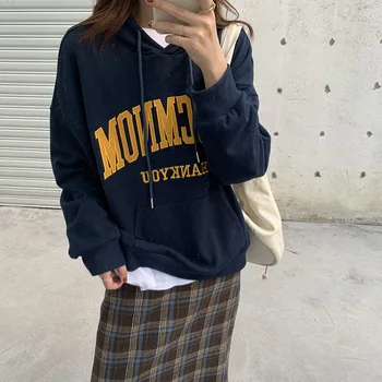 

Letter embroidery kangaroo pocket rope hooded guard women's 2019 autumn Korean version of the casual top women hoodies