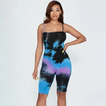 

Women Tie Dye Sexy Bodycon Sling Playsuit Lady Casual Sleeveless Stretchy Jumpsuit Girls Sports Gym Fitness Outfits