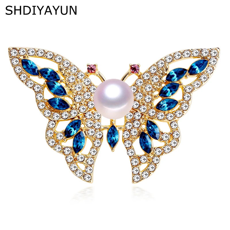 Enamel Butterfly Brooch Natural Freshwater Pearl Brooch Pins For Women Wedding Jewelry