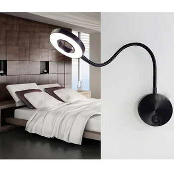 

LED wall lamp Knob Switch 90-260V 3W Modern Bedroom Bedside Lamp Black Silver Light Body 360 Degree Angle Adjustable wall lamp