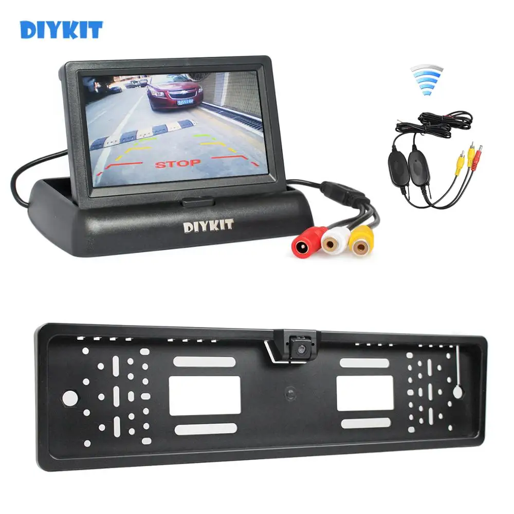 Diykit Беспроводной складной 4.3 дюйма ЖК-дисплей Дисплей автомобиля Мониторы + Водонепроницаемый Европейский автомобиль Номерные знаки для