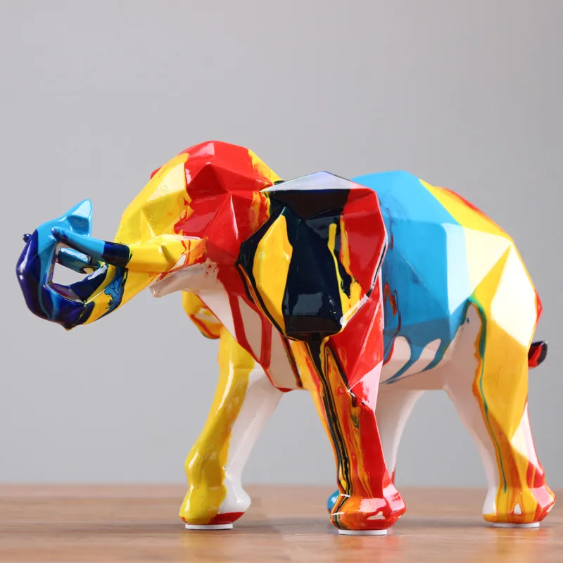 

[HHT] Modern Simple Geometric Splash Color Elephant Art Ornaments Living Room TV Cabinet Resin Home Decoration Accessories