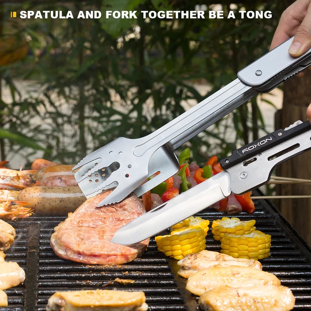 Roxon 6-In-1-Ben Bbq Multi Szerszám, Rozsdamentes Acél Barbrcue Grill Spatula, Villa, Barbecue Fogók, Palacknyitó, Multitool