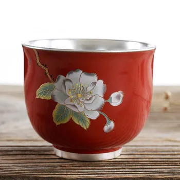 

Jingdezhen Ceramic Teacup Sterling Silver 999 Inner Silver Plated Cup Household Chinese Kung Fu Drink Teacup Black Tea Teaware