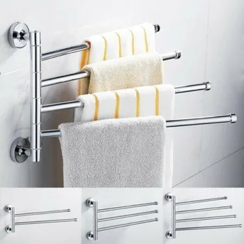 

Stainless Steel Towel Bar Rotating Towel Rack Bathroom Kitchen Wall-mounted Towel Polished Rack Holder Swivel 2/3/4 Swing Arm