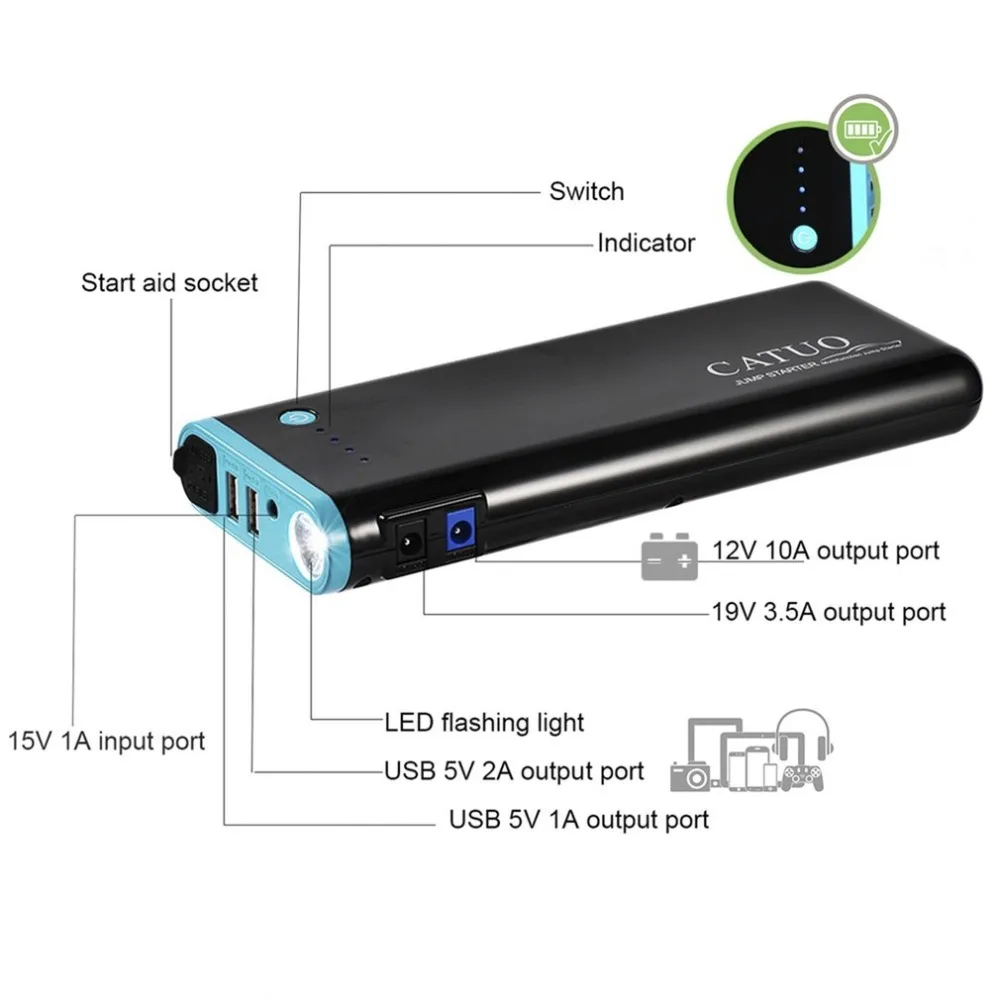CATUO 20000 мАч портативный автомобильный стартер с зарядным устройством USB светодиодный фонарик для грузовика мотоцикла лодки