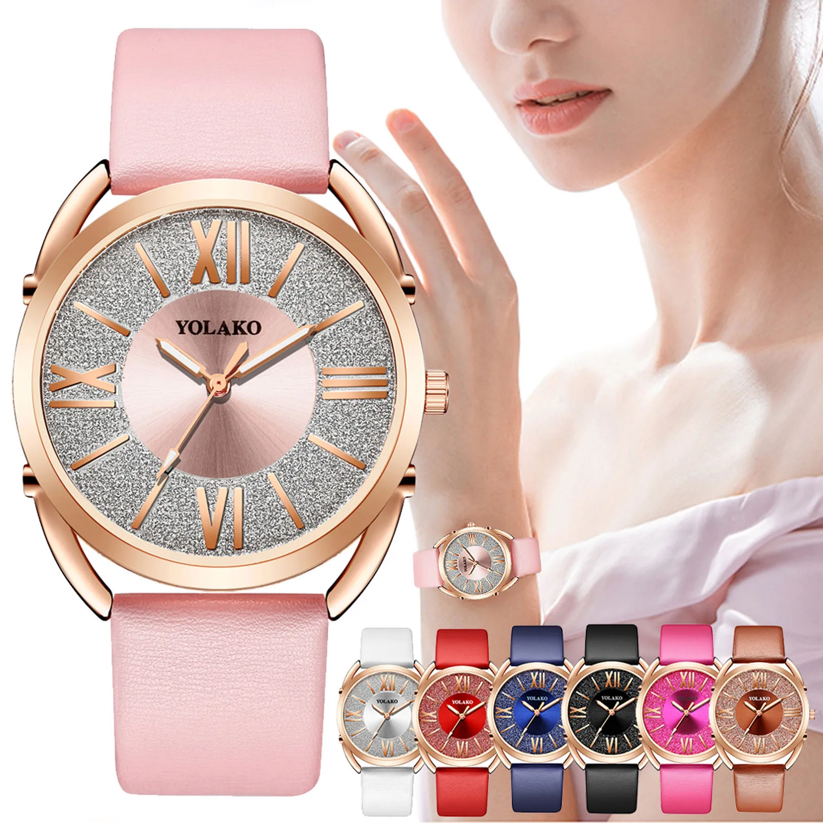 YOLAKO Women's Casual Quartz Leather Band Newv Strap Watch Analog Wrist Watch Luxurious wristwatches for women afbeelding