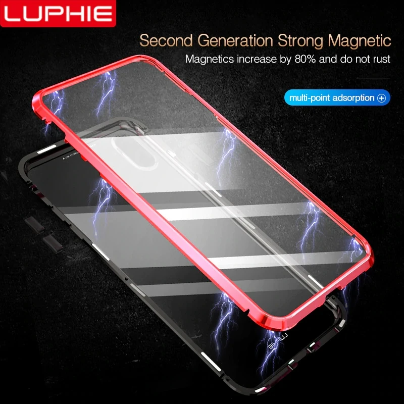 Luphie полный обернутый 9H закаленное стекло Магнитный чехол для iPhone 7 8 X телефона Apple