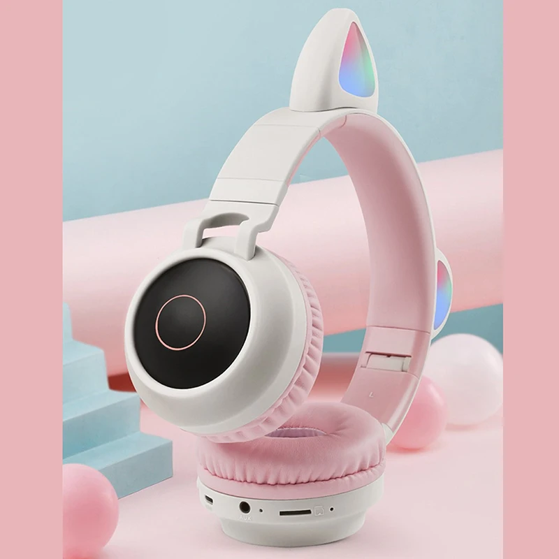 Cute Cat Ear Headphone Bluetooth 5 0 Girl Kids Pink Headset LED Wireless Headphone 3 5mm Wired Mic Headphones Bilateral Stereo