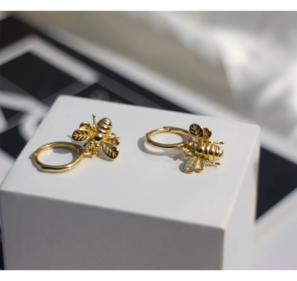925 sterling silver earring fashion cute Insect bee drop short earring Personality wild trend female girl silver ear jewelry