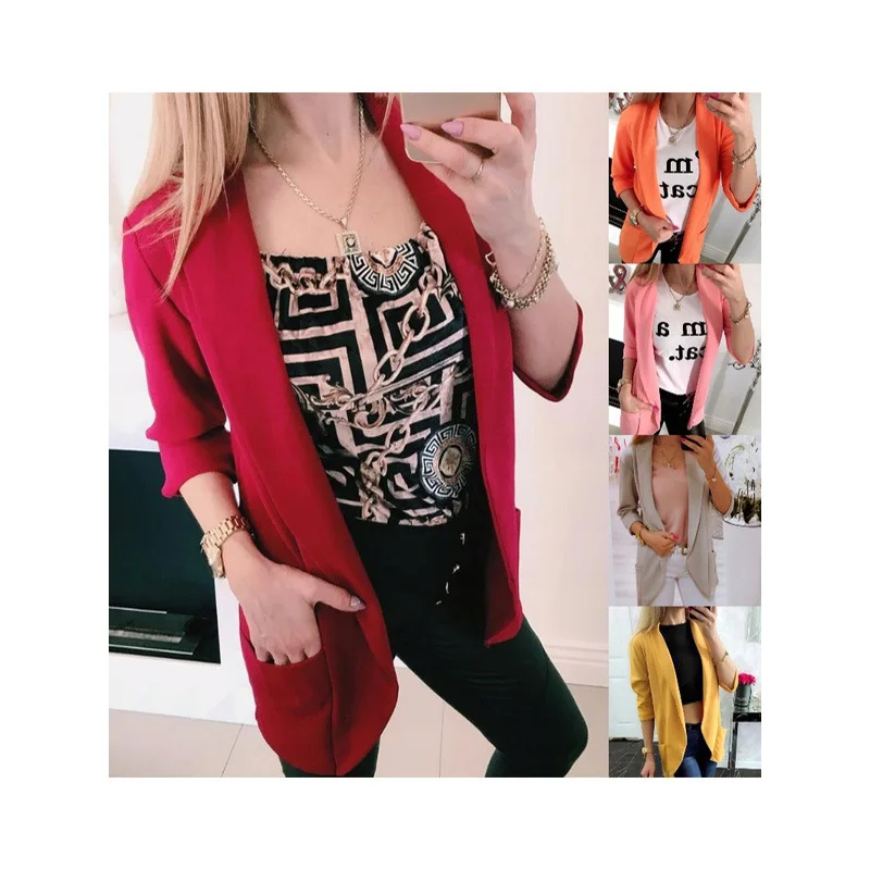 

2019 Solid Color Long Sleeve Leisure Time Small Suit Loose Coat Woman