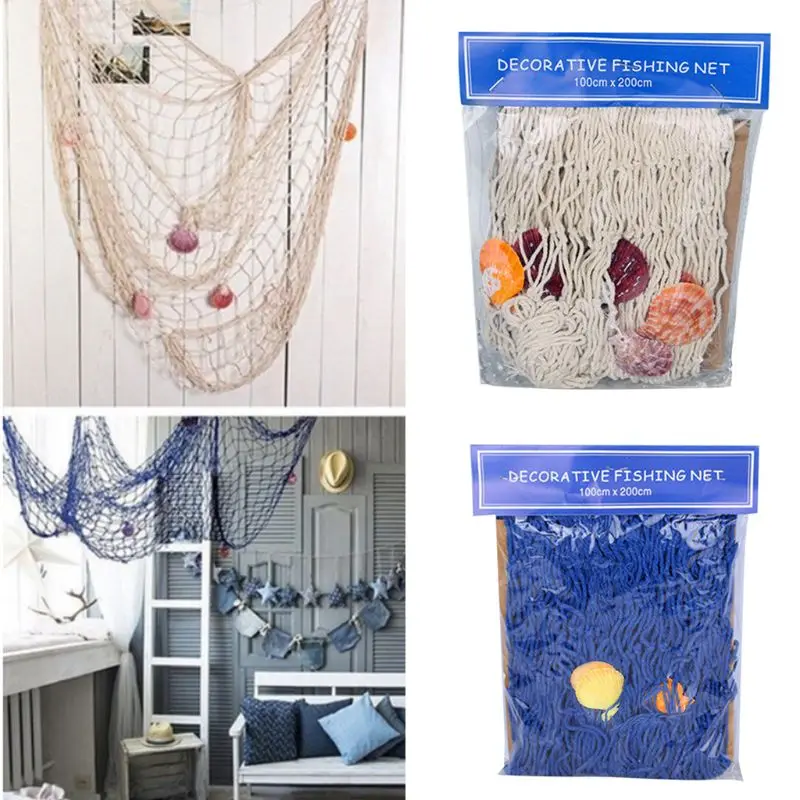 Mediterranean Style Decorative Fishing Nets Photography Props Shell Fishing  Float Net Background Wall Home Garden Decor Net