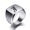 Bagues personnalisées à graver initiale pour hommes, chevalière masculine en acier inoxydable, bijoux vierges, bande, ton argent poli, taille américaine