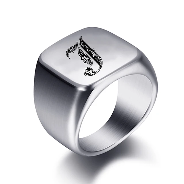 Bagues personnalisées à graver initiale pour hommes, chevalière masculine en acier inoxydable, bijoux vierges, bande, ton argent poli, taille américaine