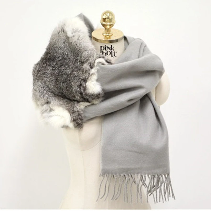 Bufanda de lana con pelo de Real para mujer, chal cálido de invierno, Pashmina, borla larga, gruesa, S5, de mujer| AliExpress