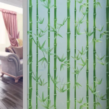 

Green bamboo leaf electrostatic window film glueless glass film bathroom matte film window paper glass film opaque window film