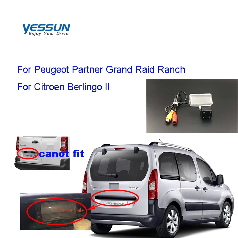 

Yessun License Plate Rear View Camera 4 LED Night Vision 170 Degree HD For Peugeot Partner Grand Raid Ranch Citroen Berlingo II