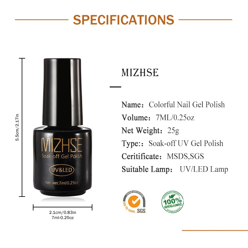 MIZHSE цветной лак для ногтей набор Vernis полуперманентный верхний базовый слой Lak