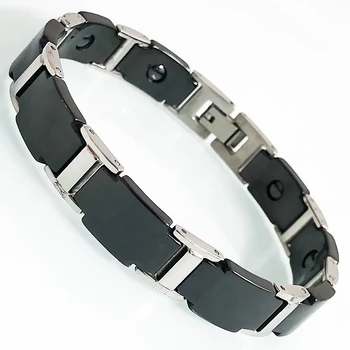 Pulseras de terapia magnética para hombre, brazalete de acero inoxidable, Color dorado, cerámica negra, 10MM