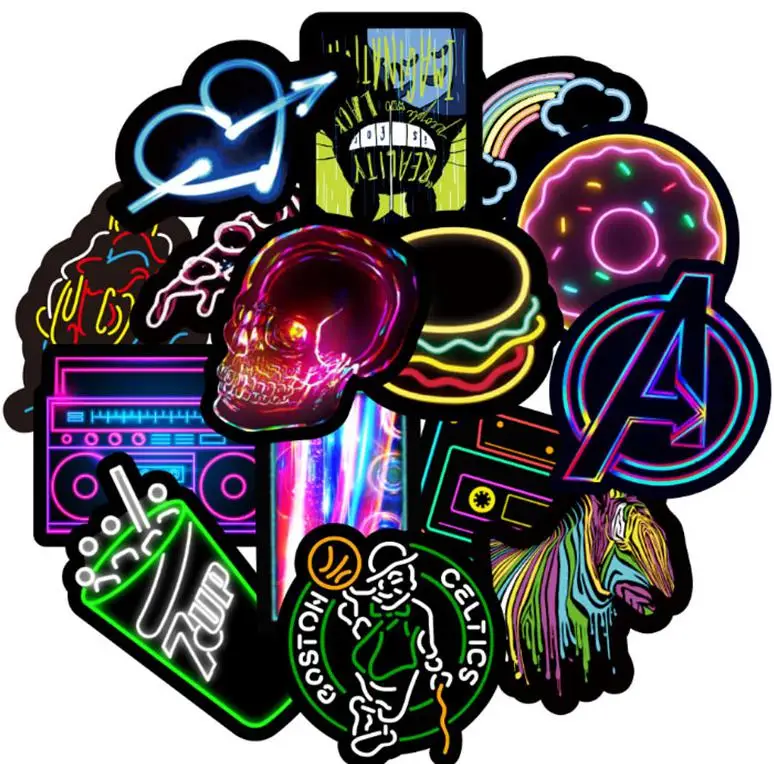 

10/30/50pcs Neon Lights Sticker School Student Diary Hand Ledger Stationery Mobile Phone Guitar Decoration Kawaii Girl Toys