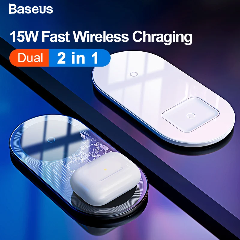 Baseus Wireless Charger 2 in 1 For Airpods iPhone 11 15W Fast Chager Wireless Dual Qi 1
