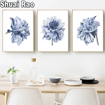 

Full Drill Square Crystal Paintings Modern Decor Blue Flower Diamond Embroidery Triptych Art 5d Diy Diamond Painting 3 Piece,