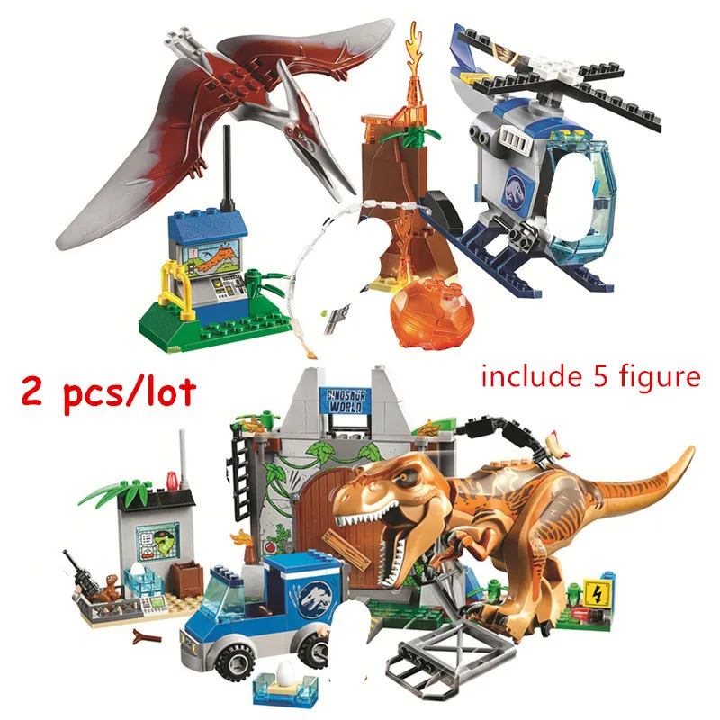 2 pièces Jurassic World Park Pteranodon Escape T.rex jeu de blocs de construction classique film modèle enfants jouets pour enfants cadeau (lot de 2)