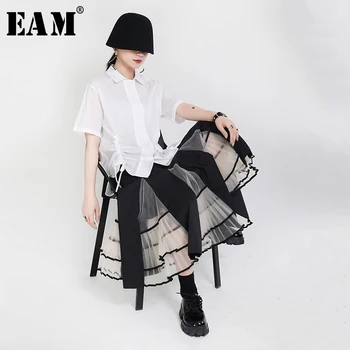 

[EAM] High Elastic Waist Black Mesh Split Joint Temperament Half-body Skirt Women Fashion Tide New Spring Autumn 2020 1X715