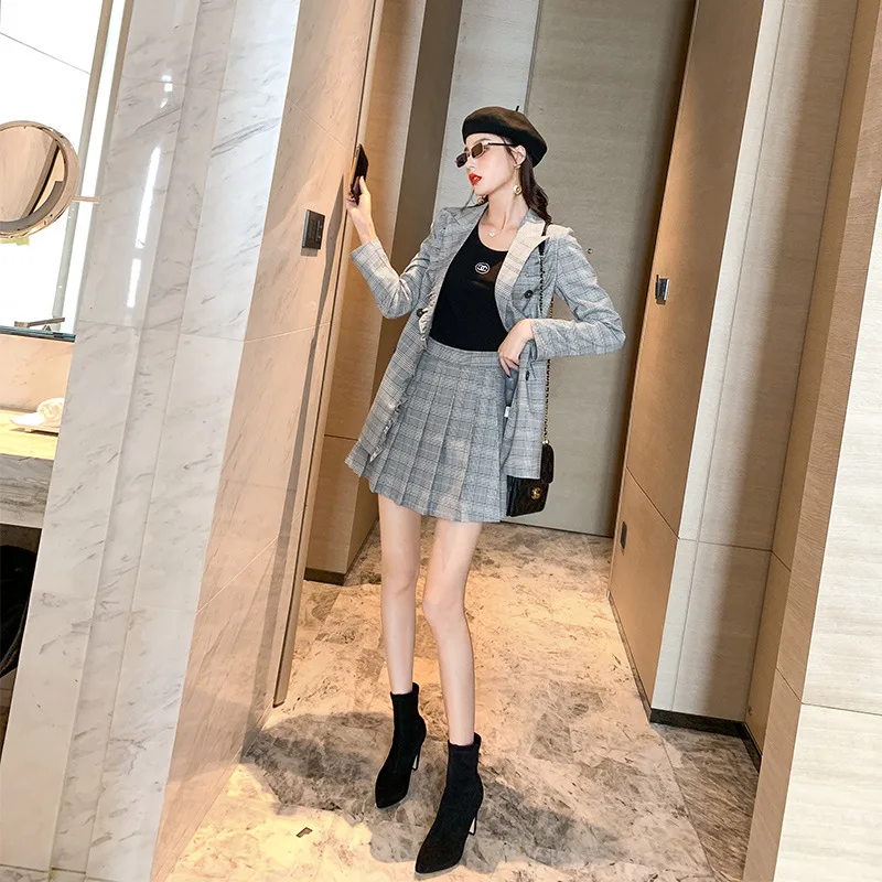 

Casual Fashion WOMEN'S Suit Autumn 2019 New Style Korean-style Long Sleeve Small Suit Coat Pattern Short Skirt Wholesale 2330