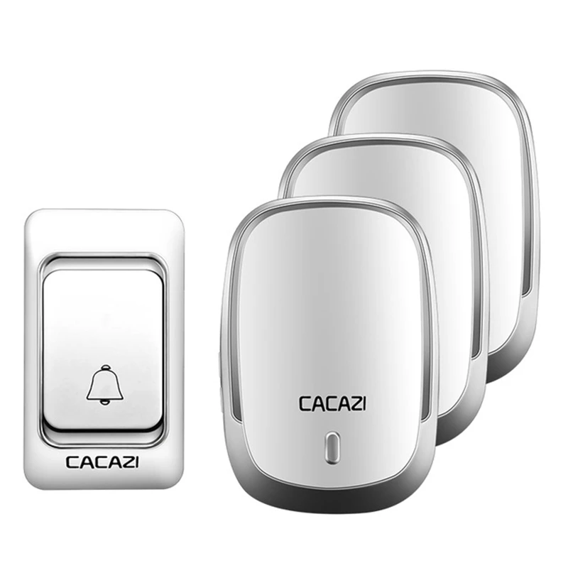 audio only intercom CACAZI Wireless Doorbell DC battery door bell Control Button 200M Remote LED Light Home cordless call bell 4 volume 36 chime video entry system Door Intercom Systems