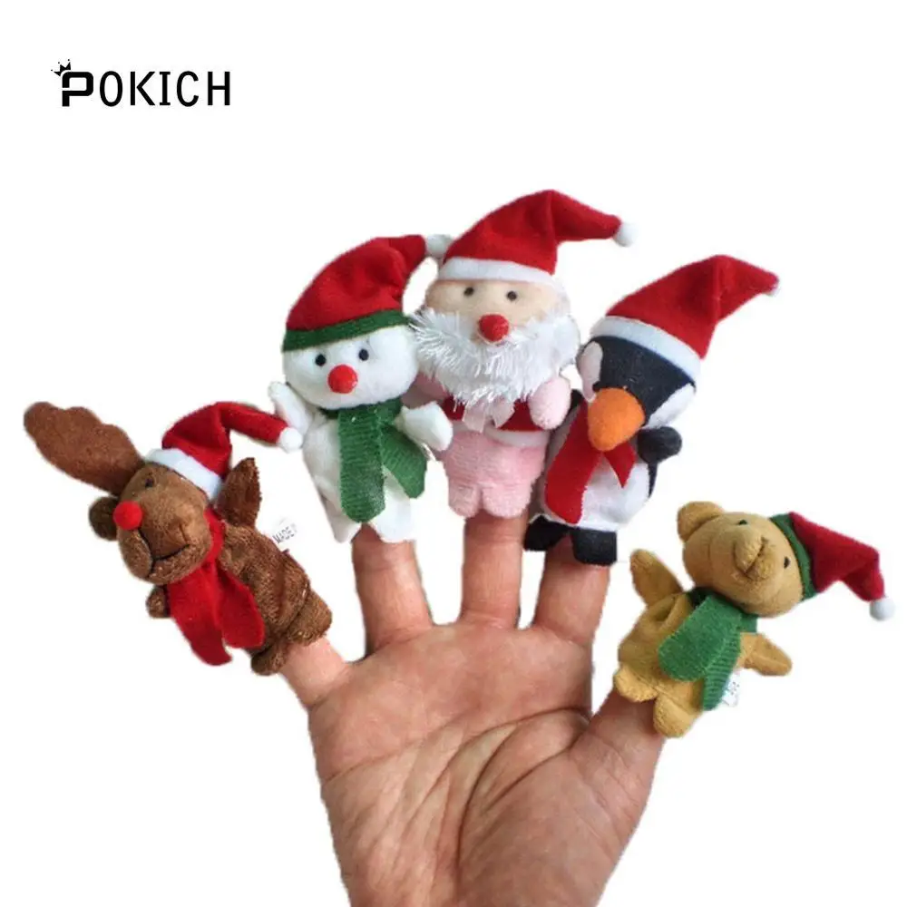Pokich 5pcs/set Christmas Santa Claus Friends Finger Plush Toys Child Baby Favor Dolls Boys Girls Finger Puppets