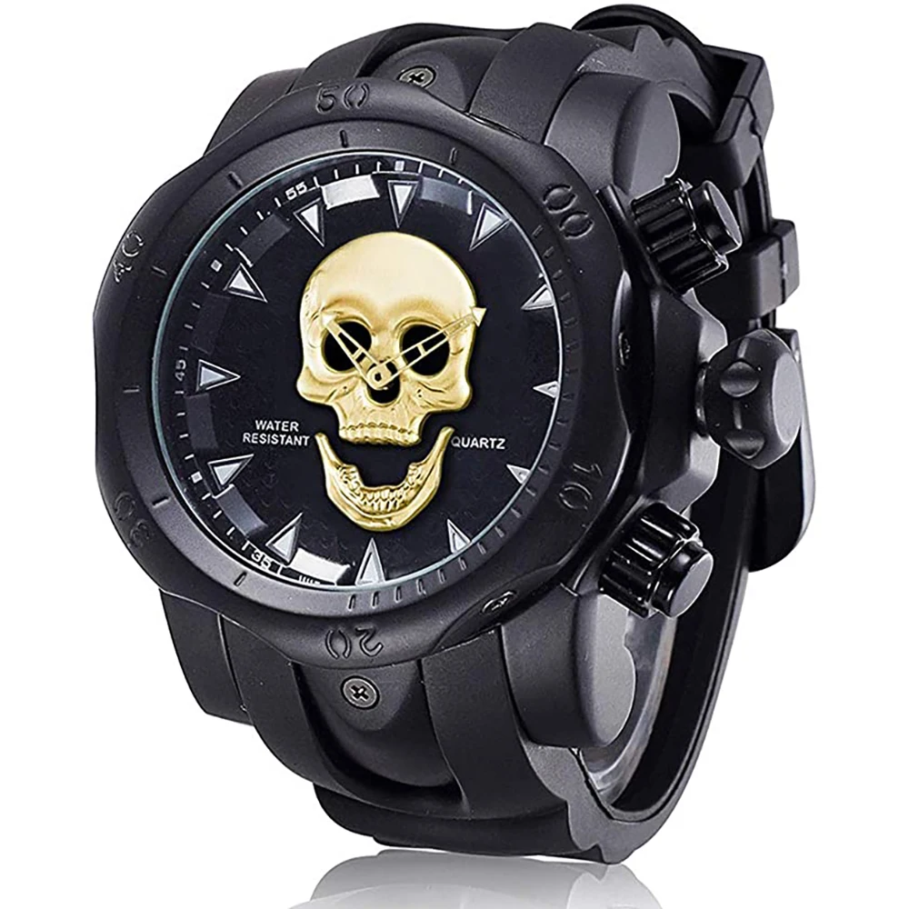 

New Men's Watch Personality Skull Head Fashion Big Dial Silicone Band Quartz Wristwatch Quartz Movement Non-Mechanical Watches
