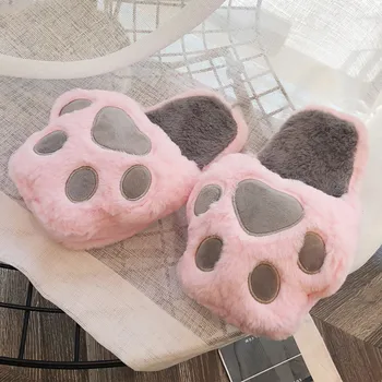 

Fashion Winter Keep Warm Indoor Non-Slip Home Shoes Sweet Cartoon Bear Paw Women Cotton Slippers Lovely Animals Plush Flip Flops