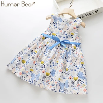 

Humor Bear Girls Dress Summer Brand New Flowers Printed Bow Girls Party Sleeveless Princess Dress Baby Kids Girl Clothing