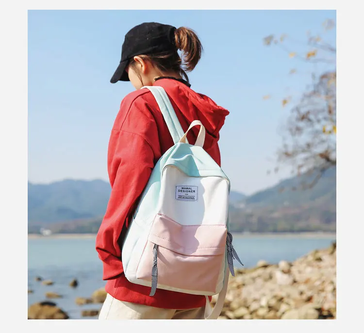 New Arrival Nylon Waterproof Backpack Large Capacity Fangyuan Two-Fashion Stitching Color Outdoor Students