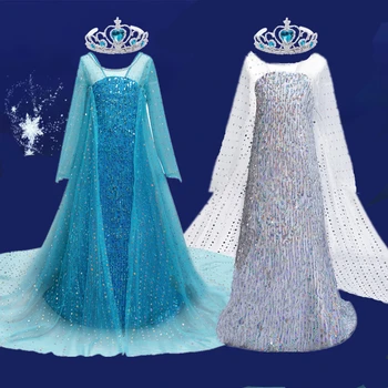 

Princess Elsa Dress for Girls Kids Halloween Cosplay Snow Queen 2 Elza Anna Costume Children Carnival Birthday Party Clothing