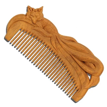 

Boutique Hand-Carved Sandalwood Craft Comb for Hair Professional Fox Massage Combs Hair Brush Styling Tools Gift for Healthy