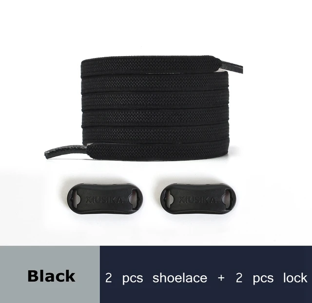 Reticulated Woven Elastic Shoe Laces Flat buckle Lock No Tie Shoelaces Sports Competition Take A Walk Sneakers Lazy Lace Black