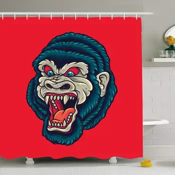 

Shower Curtain Set with Hooks 72x72 Vintage Fashion Gorilla King Rockabilly Kong Primate Head Wild Old Animals Animal Wildlife