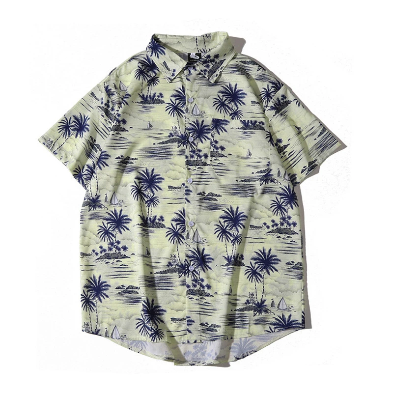 

Tropical Island Palm Tree Print Aloha Shirt for Men Summer Holiday Men's Button Up Short Sleeve Hawaiian Shirt Plus Size