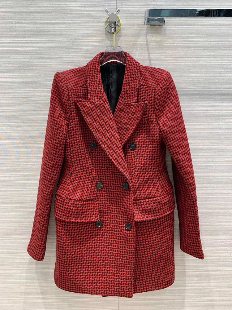 Plaid Куртка известной марки, высокое качество, зима-осень, шерстяной Блейзер для женщин, для офиса, для девушек, длинное клетчатое пальто, большие размеры, теплая шерстяная смесь, пальто - Цвет: Plaid