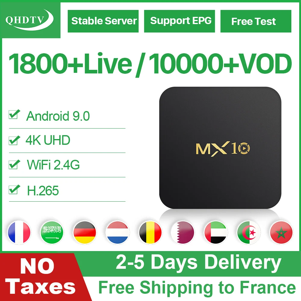 

MX10 Leadcool Android 9.0 TV Box France IPTV Italy Arabic IPTV Code 1 Year Subscription 4G/64G USB3.0 Smart Set Top Box 4K IP TV
