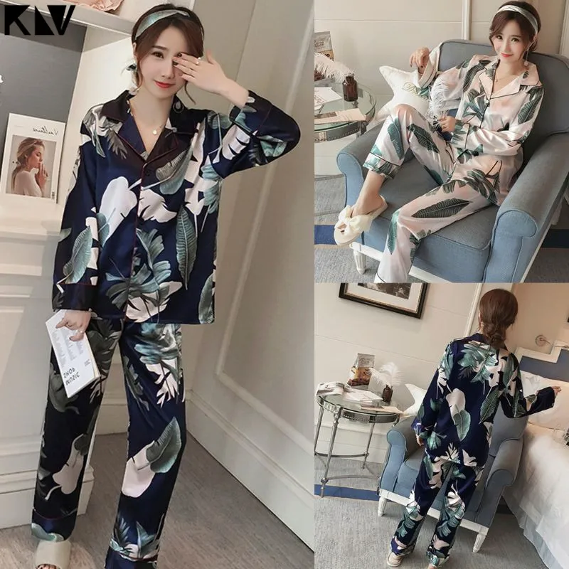 2 шт./компл. Ice Silk тонкий срез печатные Для женщин дома Услуги костюм: футболка с длинным рукавом и брюки Разделение снаружи пижаме