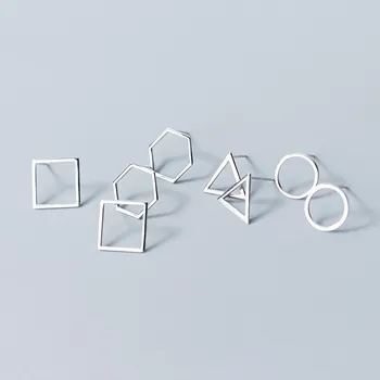 

925 Sterling Silver Square Round Triangle Hexagon Shape Earings Korean Geometric Ear Studs Earrings Jewelry for Women