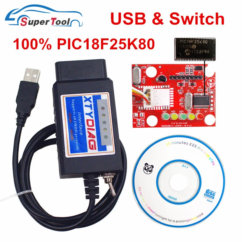 PIC18F25K80 Chip USB ELM327 V1.5 OBD2 Diagnostic Scanner ELM 327 V1.5/1.5 USB Switch CA/MS CAN For Forscan OBDII Code Reade obd2 scanner obd code reader