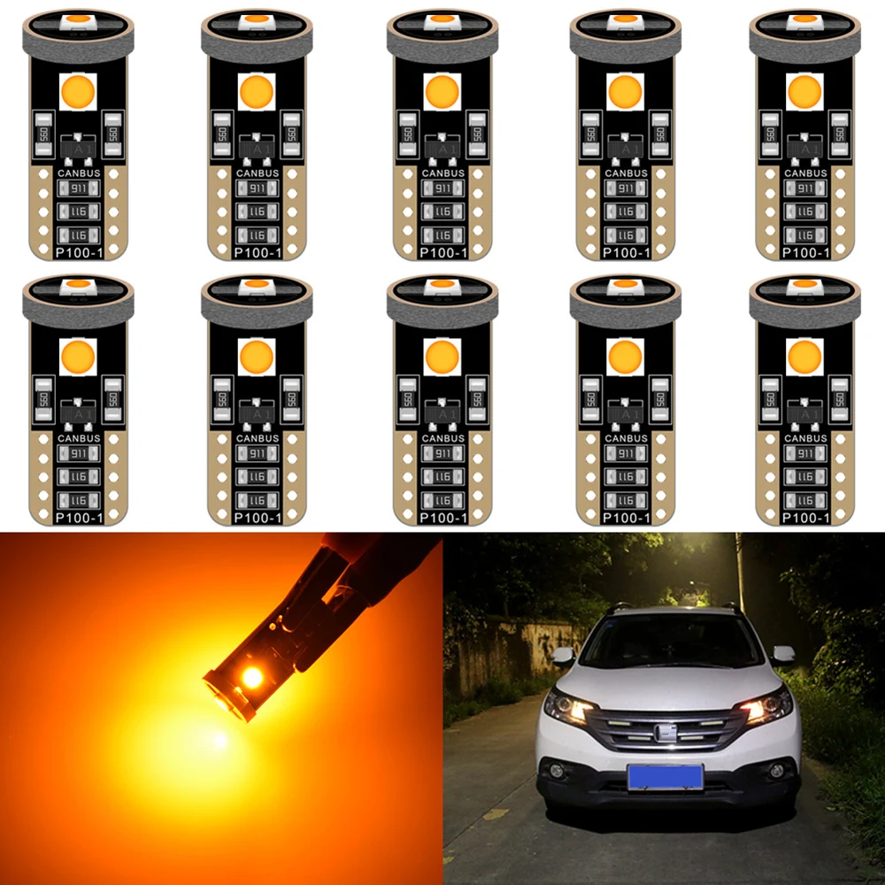 10 шт. W5W T10 светодиодный светильник для Kia Rio 2 3 Mazda Toyota peugeot 206, лампа для чтения номерного знака - Испускаемый цвет: Amber