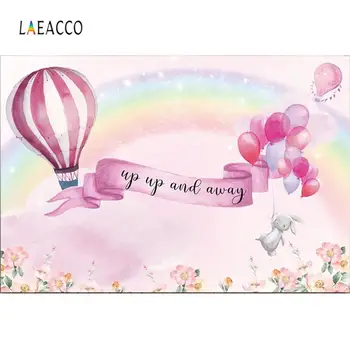 

Laeacco Rainbow Balloons Flowers Rabbit Baby Shower Photography Backgrounds Customized Photographic Backdrops for Photo Studio