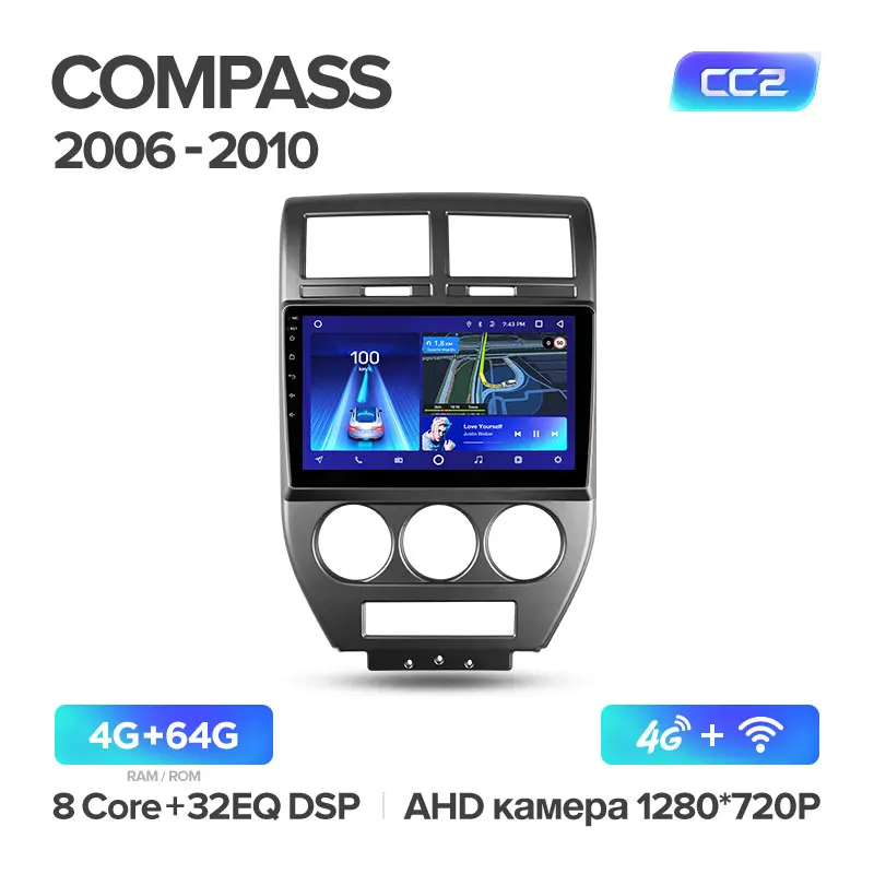 TEYES CC2 Штатная магнитола для Джип Компасс MK Jeep Compass MK 2006 2010 Android 8.1, до 8-ЯДЕР, до 4+ 64ГБ 32EQ+ DSP 2DIN автомагнитола 2 DIN DVD GPS мультимедиа автомобиля головное устройство - Цвет: Compass CC2 64G